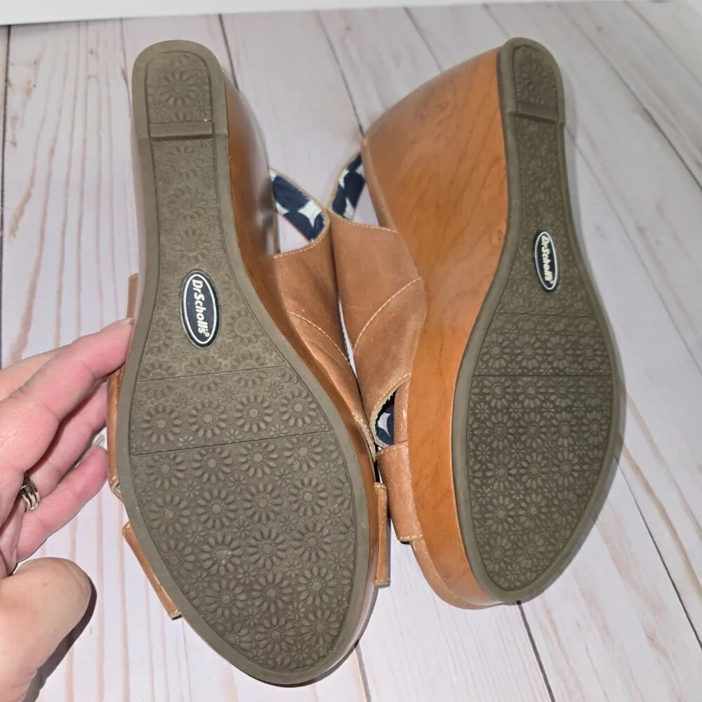 Dr. Scholl’s Melonie Tan Leather Wedge Sandals Women’s Size 8 Slingback